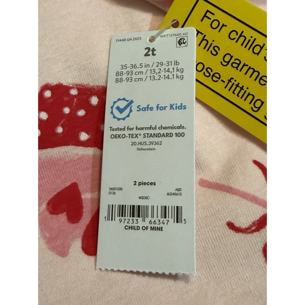 Carter's Child of Mine Toddler Size 2T Valentine's Pajama 2-Piece Set NWT